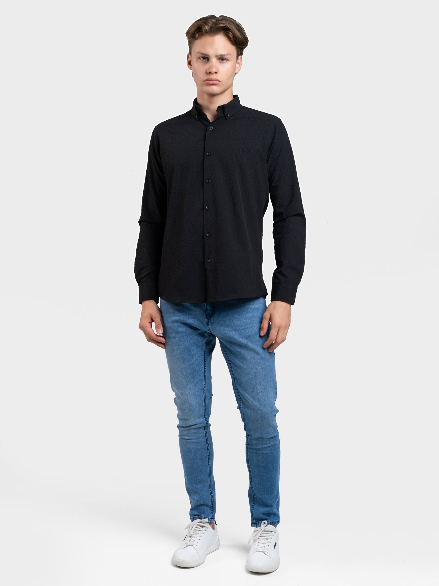 DEEDAT Slim Fit Long Sleeve Shirt - Black