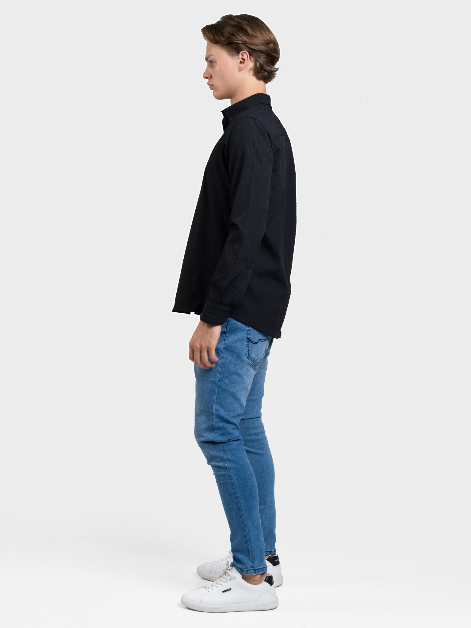 DEEDAT Slim Fit Long Sleeve Shirt - Black