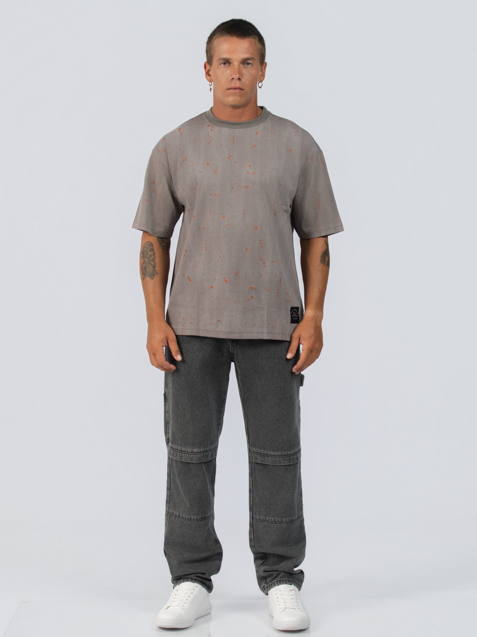 DEEDAT MAVERIC Oversized Tees - Gray/Orange