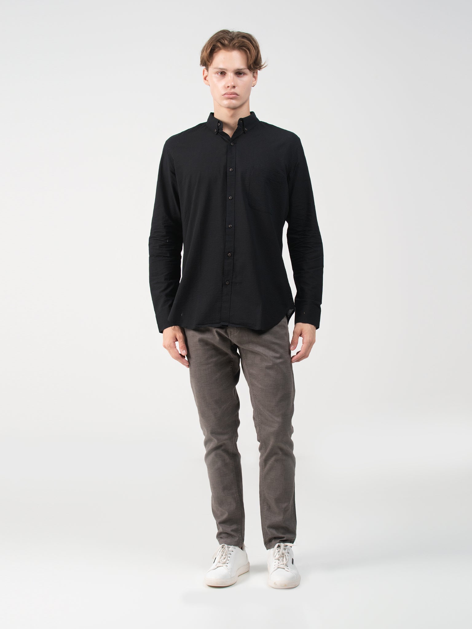 DEEDAT Slim Fit Long Sleeve Shirt - Black