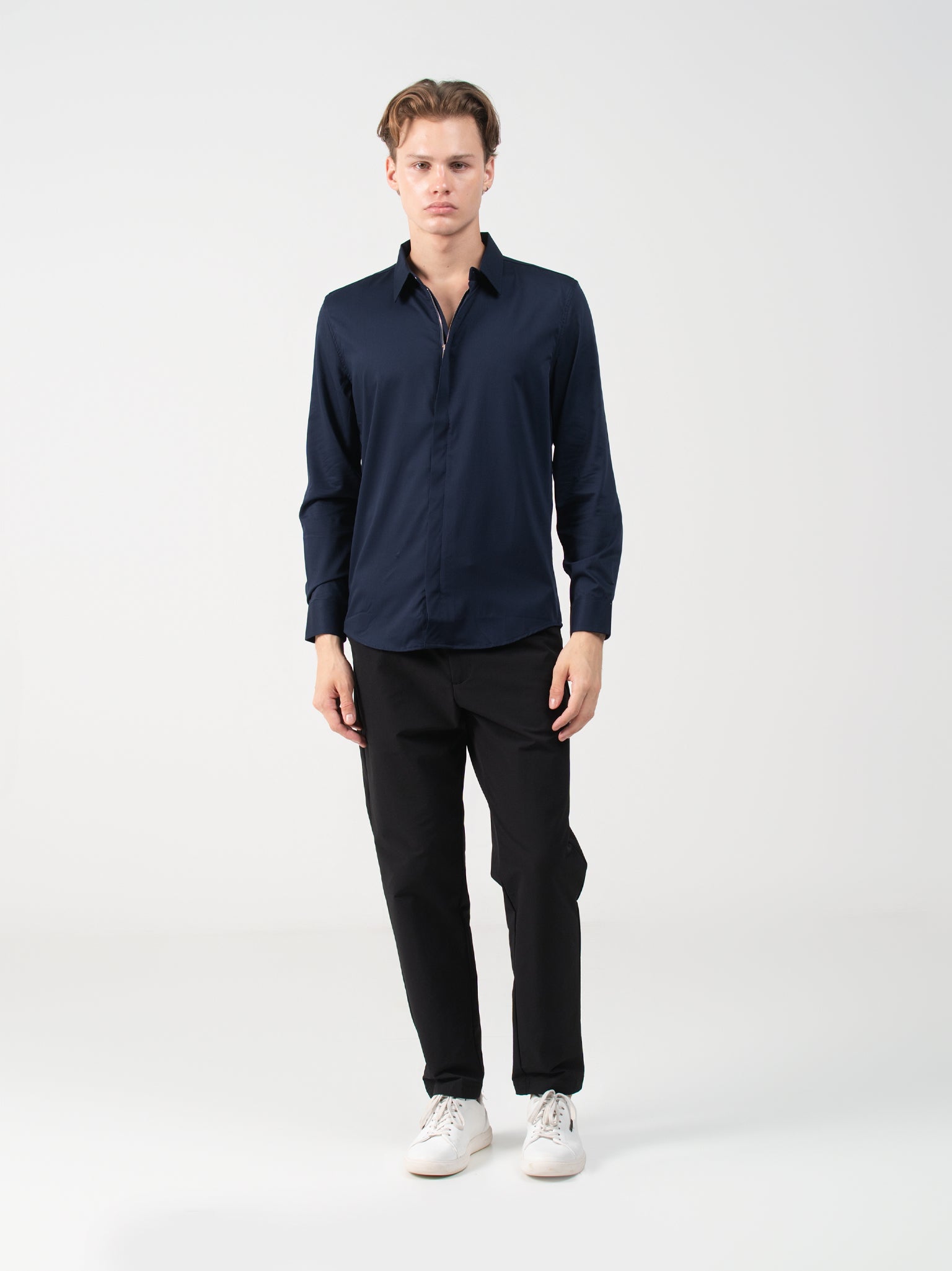 DEEDAT Slim Fit Long Sleeve Party Shirt - Navy