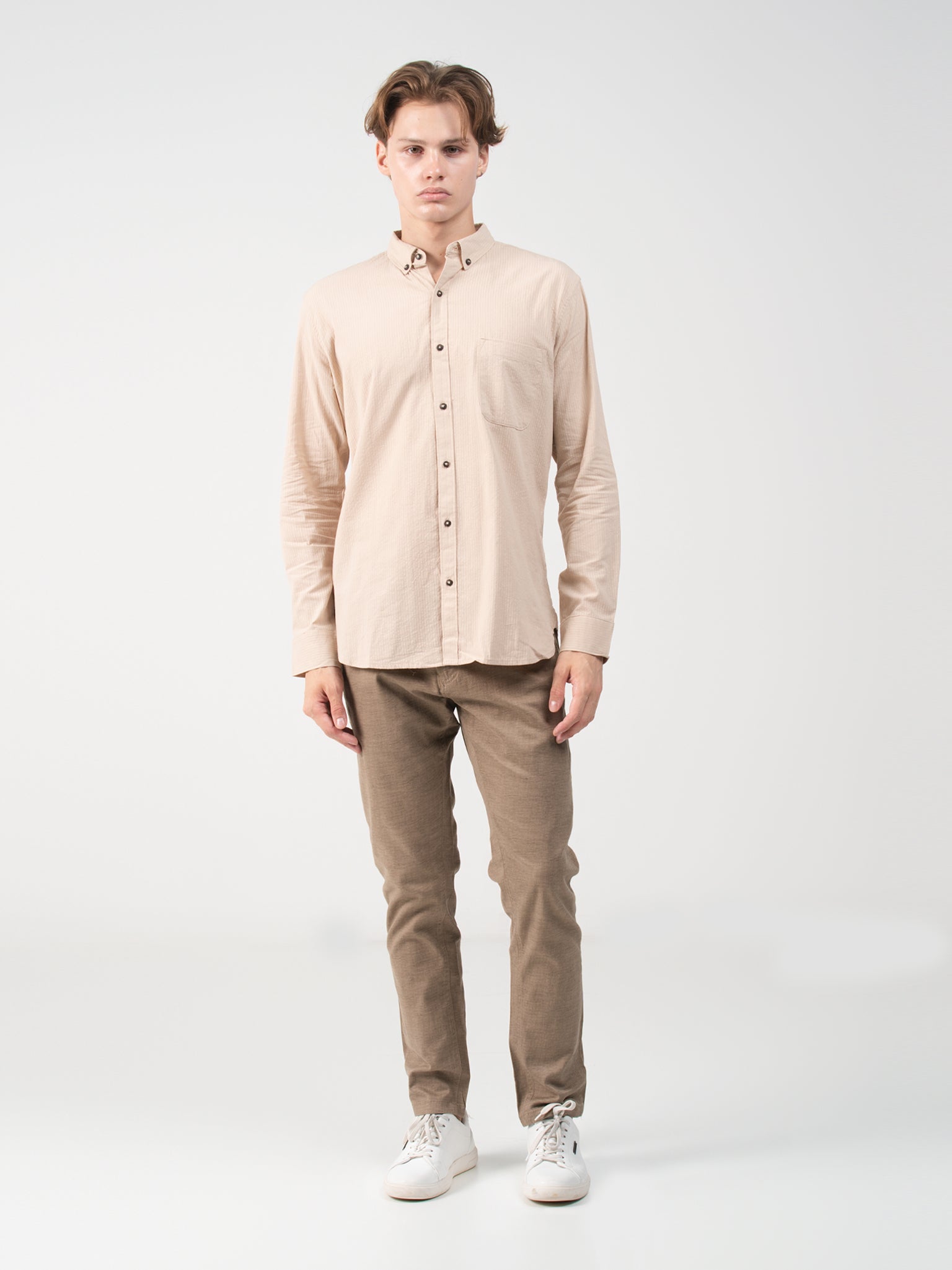DEEDAT Slim Fit Long Sleeve Shirt - Beige