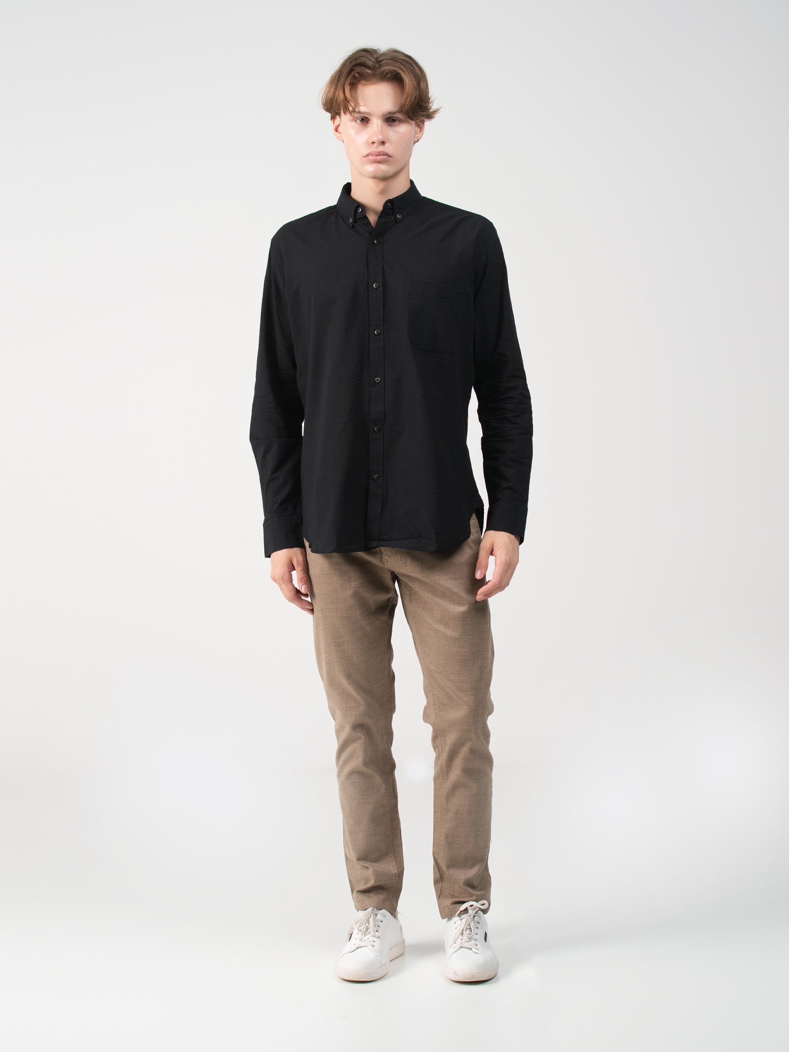 DEEDAT Slim Fit Long Sleeve Shirt - Black