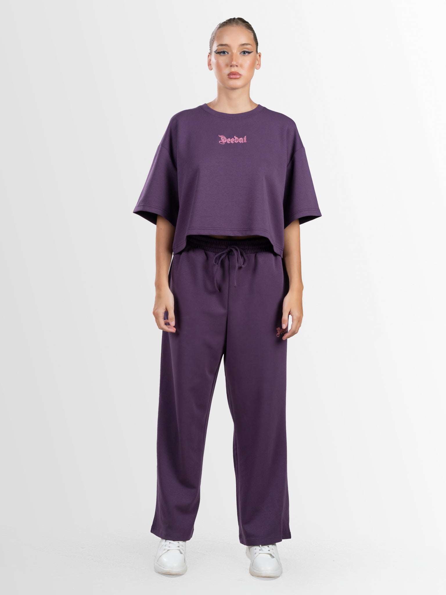 DEEDAT Women Only The Brave Short Sleeve Oversized Crew Neck Tee - Purple