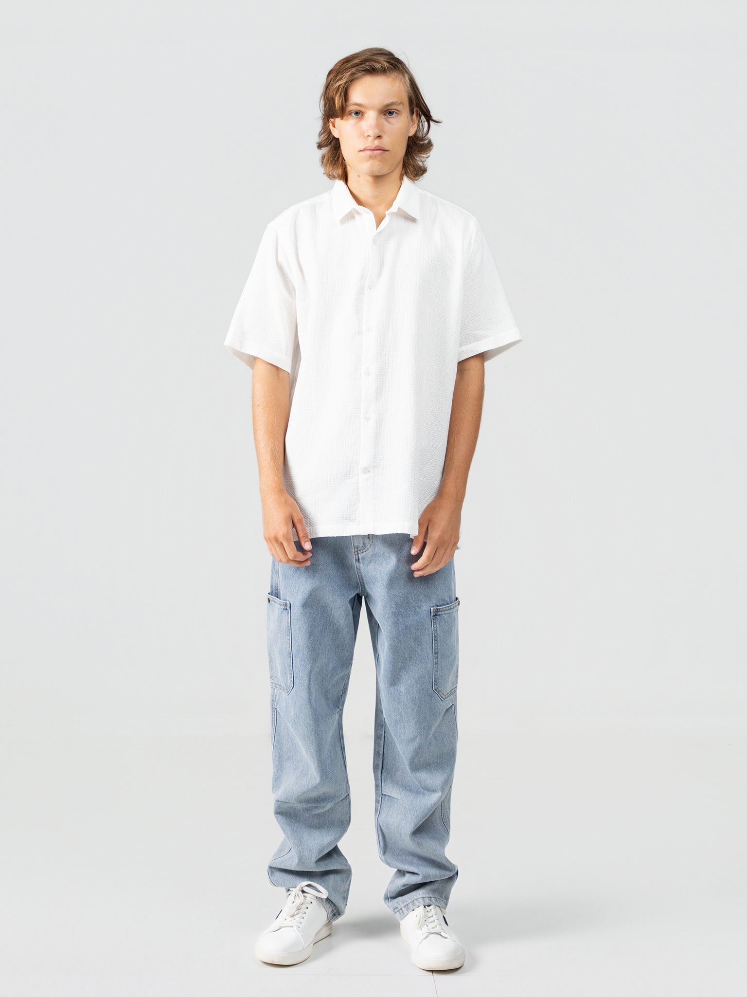 DEEDAT Regular Fit Short Sleeve Casual Shirt - White