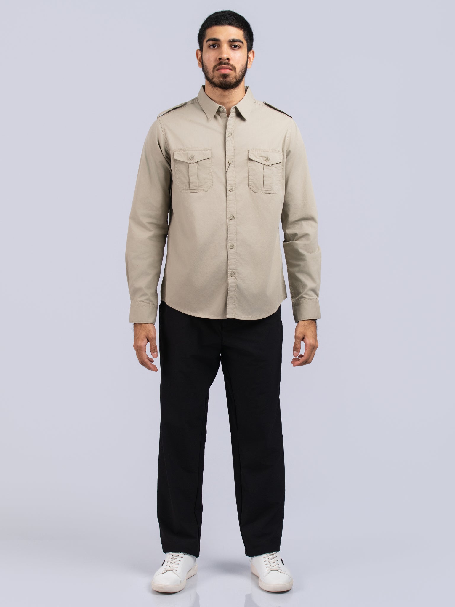 DEEDAT Slim Fit Long Sleeve Shirt - Khaki