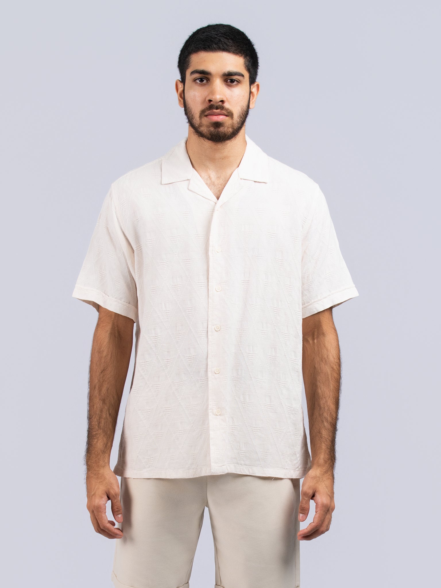 DEEDAT Cuban Collar Regular Fit Casual Shirt - Beige