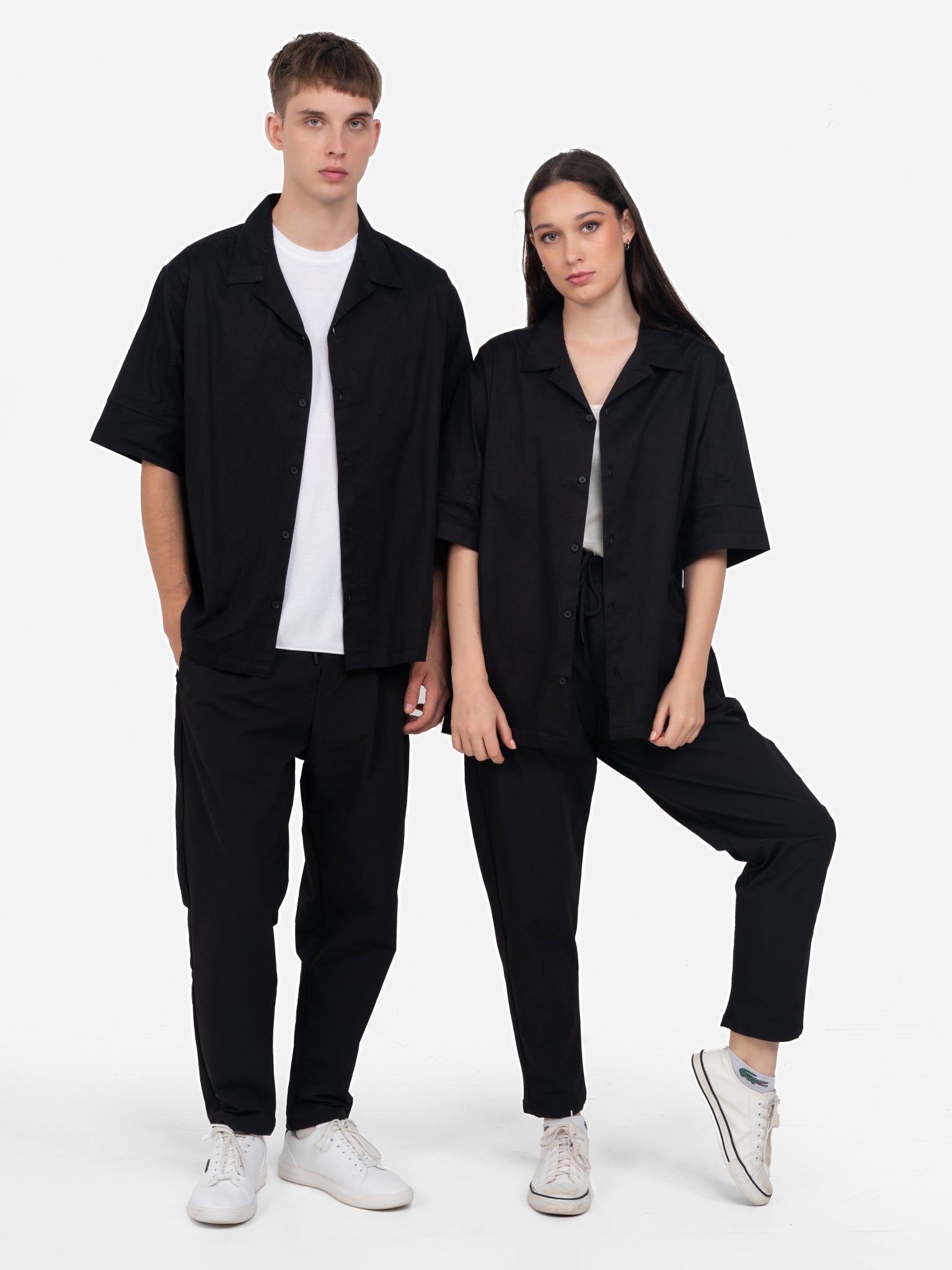 DEEDAT Short Sleeve Plain Casual Shirt - Black