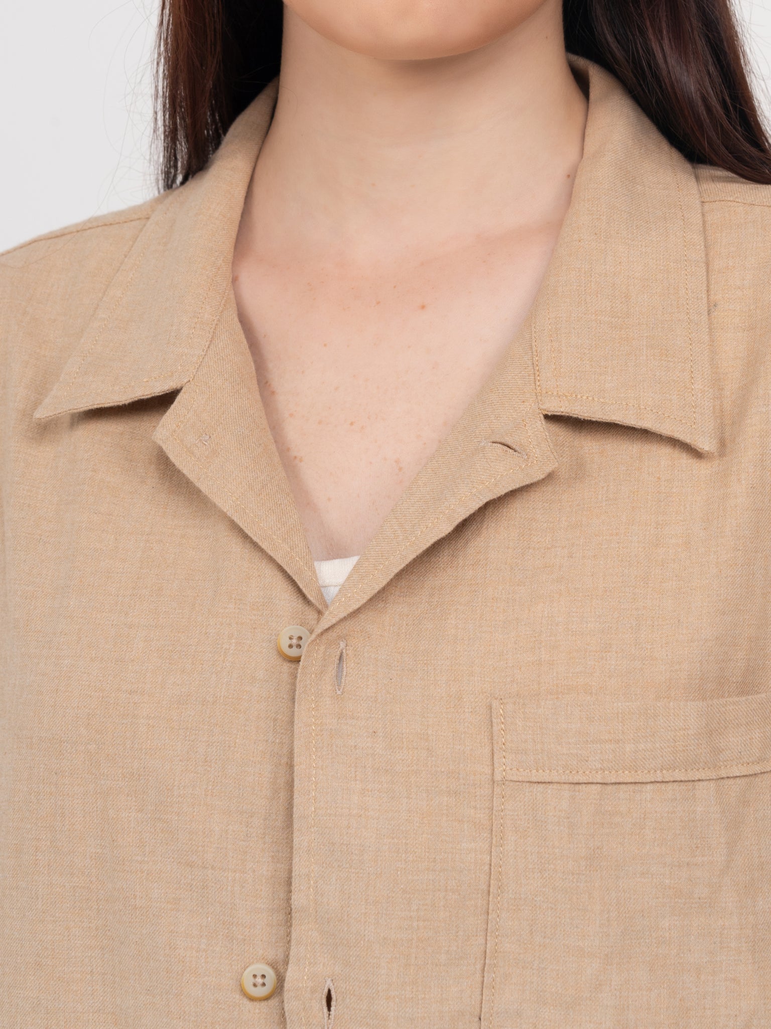 DEEDAT Long Sleeve Plain Casual Shirt - Beige