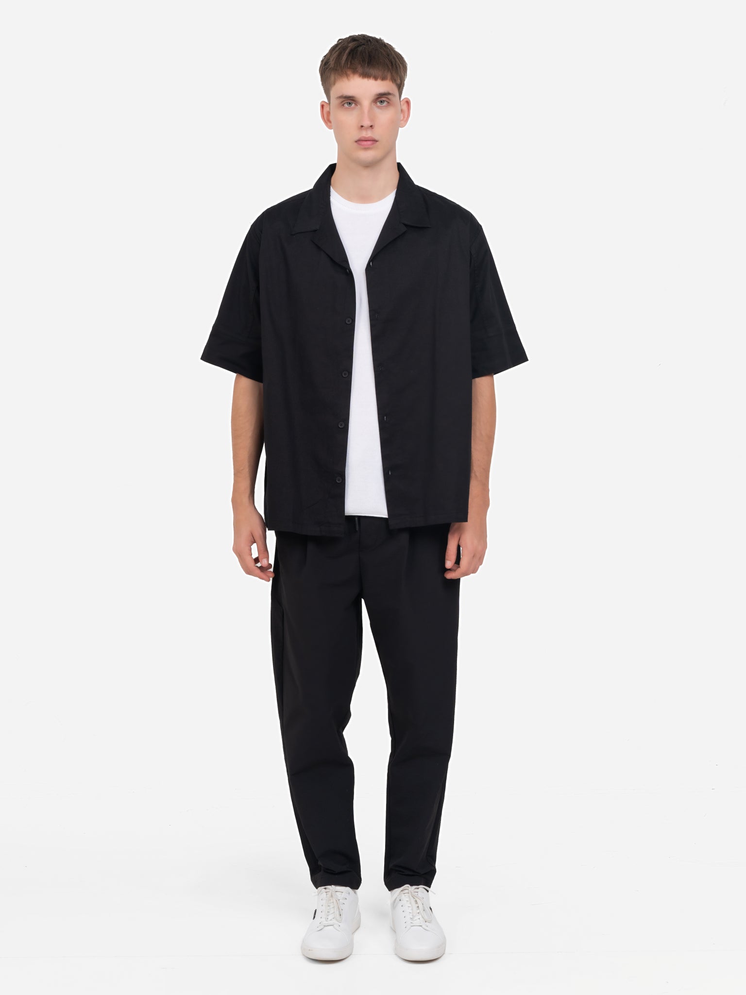 DEEDAT Short Sleeve Plain Casual Shirt - Black