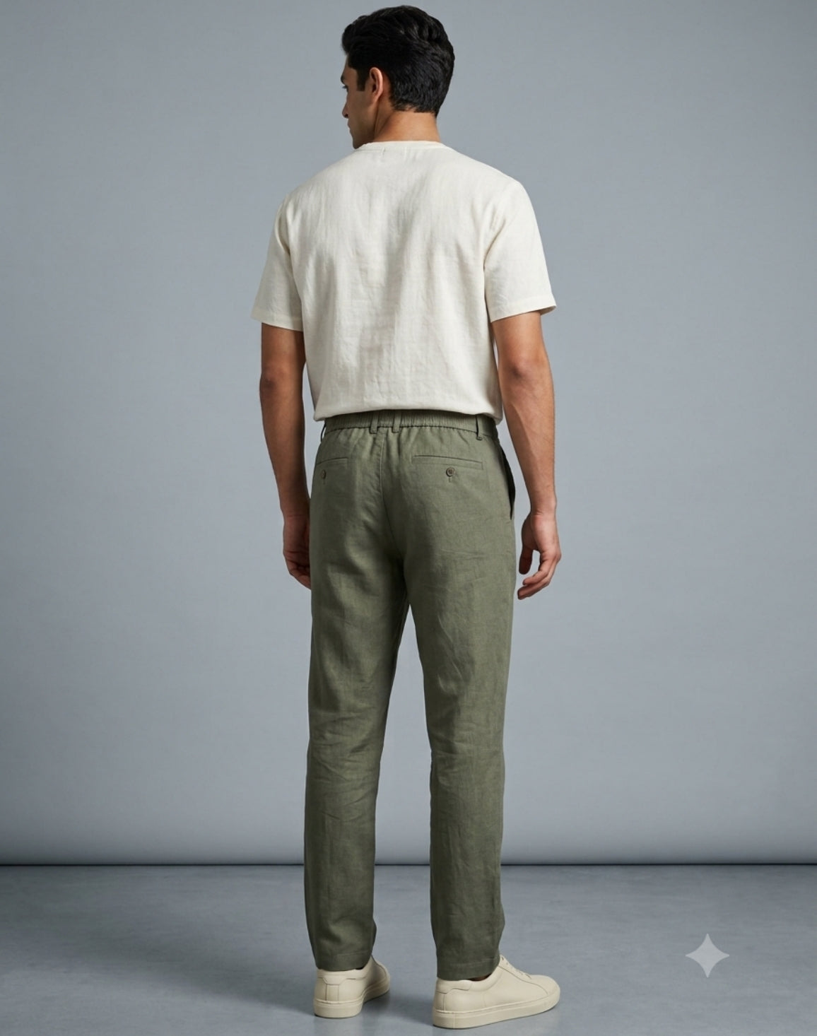 DEEDAT Regular Fit Linen Casual Pant - Green