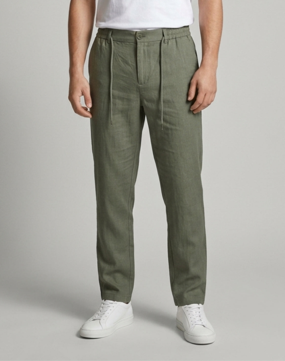 DEEDAT Regular Fit Linen Casual Pant - Green