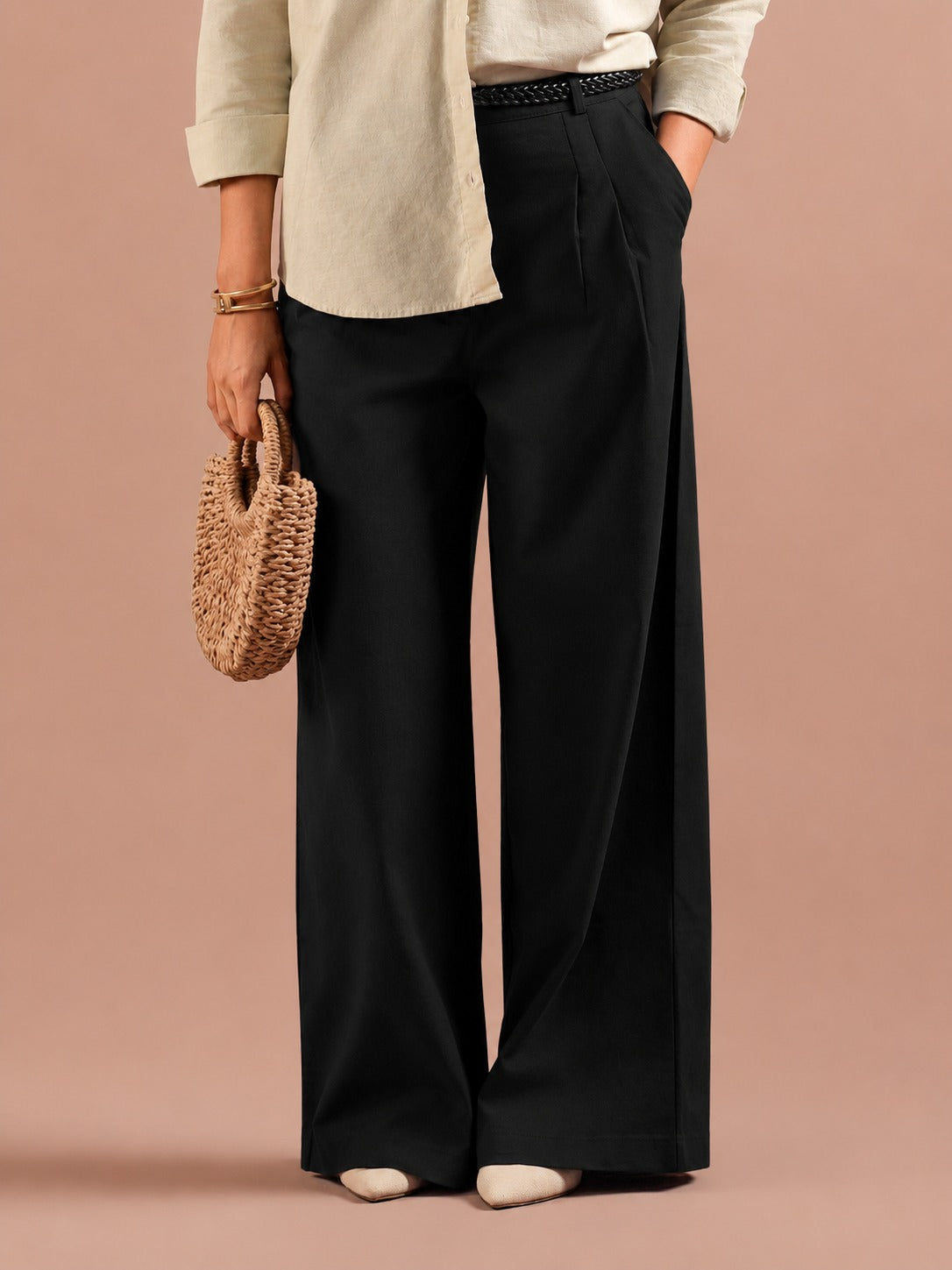 DEEDAT WIDE LEG Women's Casual Linen Pant - Black