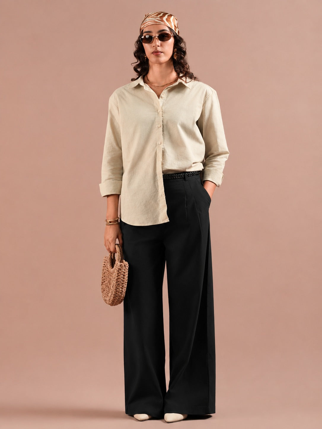 DEEDAT WIDE LEG Women's Casual Linen Pant - Black