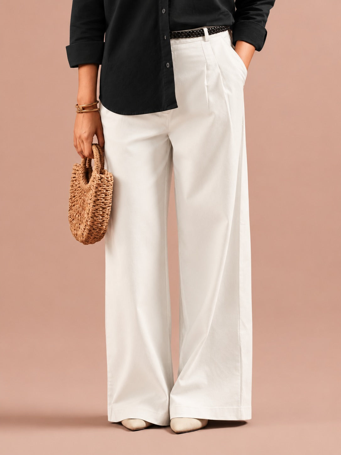 DEEDAT WIDE LEG Women's Casual Linen Pant - White