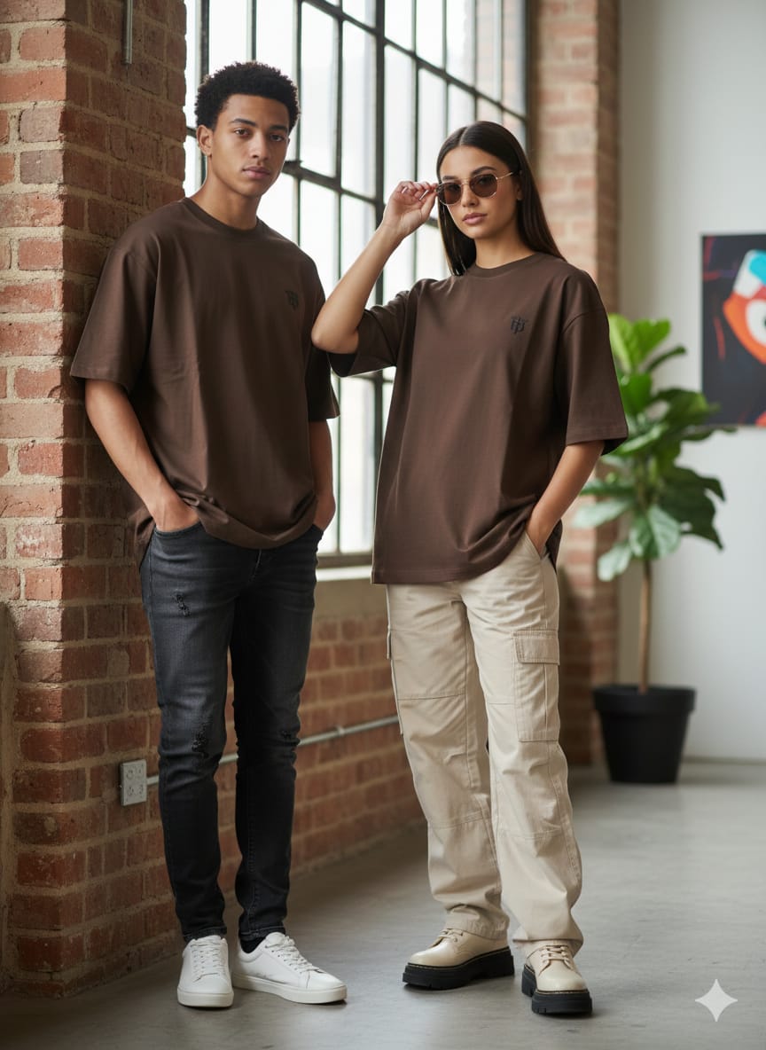 DEEDAT MNML WRLD WALKER Oversized Tee Shirt - Brown
