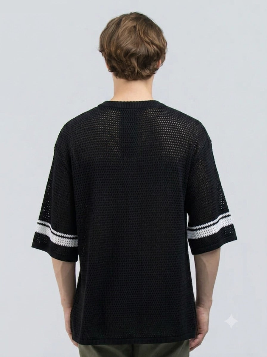 DEEDAT Crew Neck Oversized Short-sleeve Tees-Black