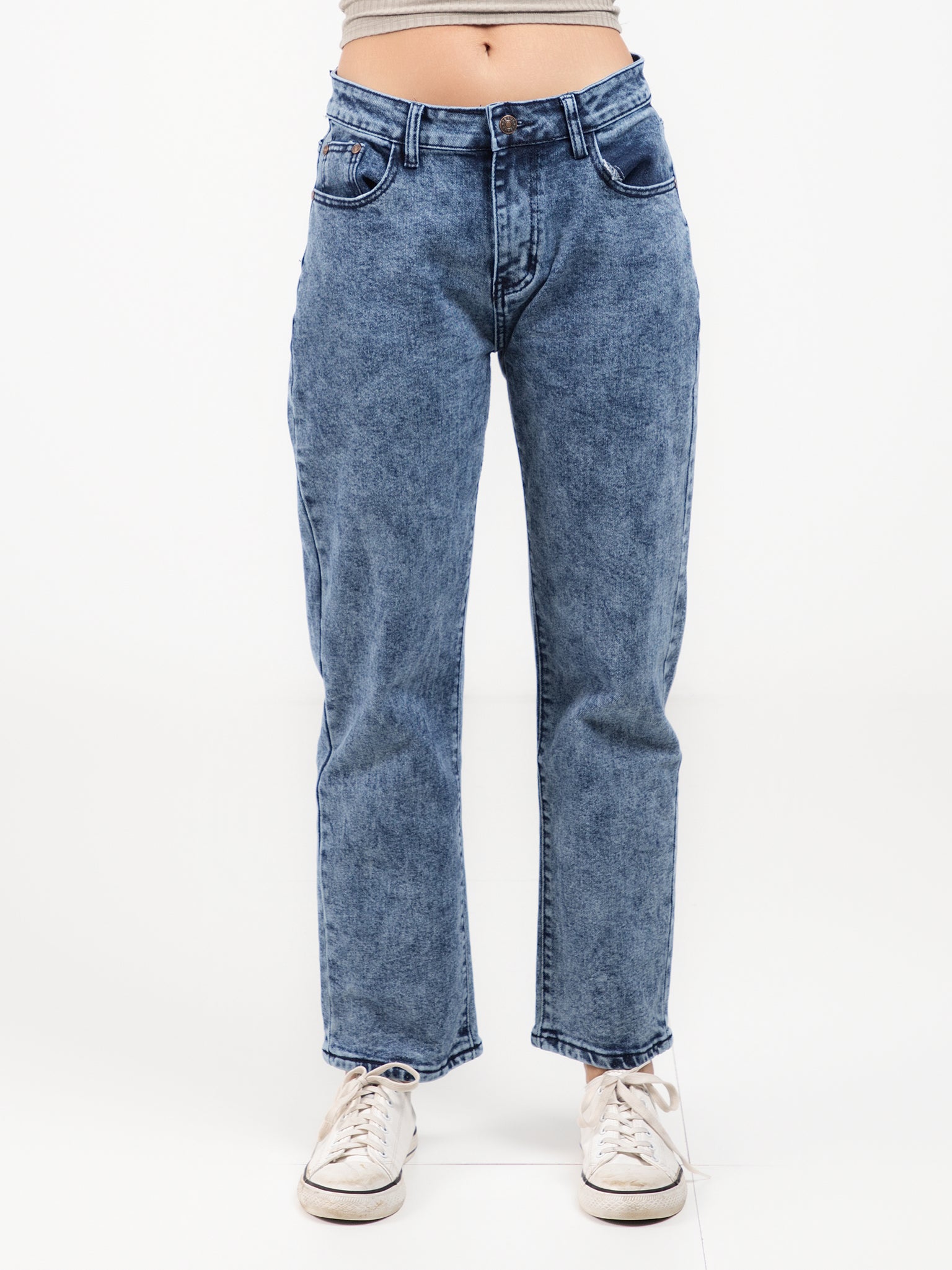 DEEDAT Women Straight Cut Jeans -Mid Blue