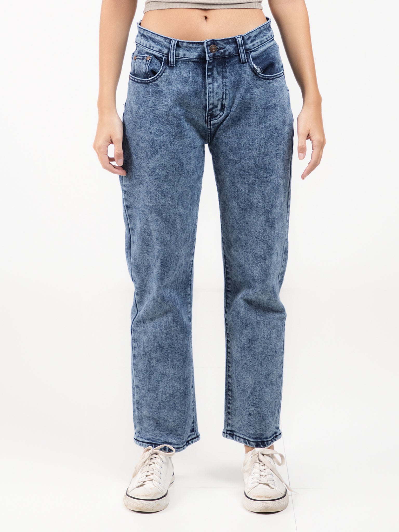 DEEDAT Women Straight Cut Jeans -Mid Blue