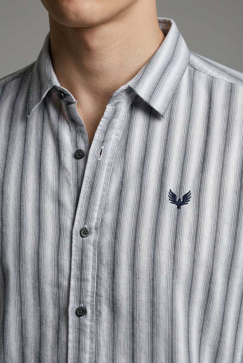 DEEDAT Striped Long Sleeves Slim Fit Cutaway Collar Shirt - Sky Blue