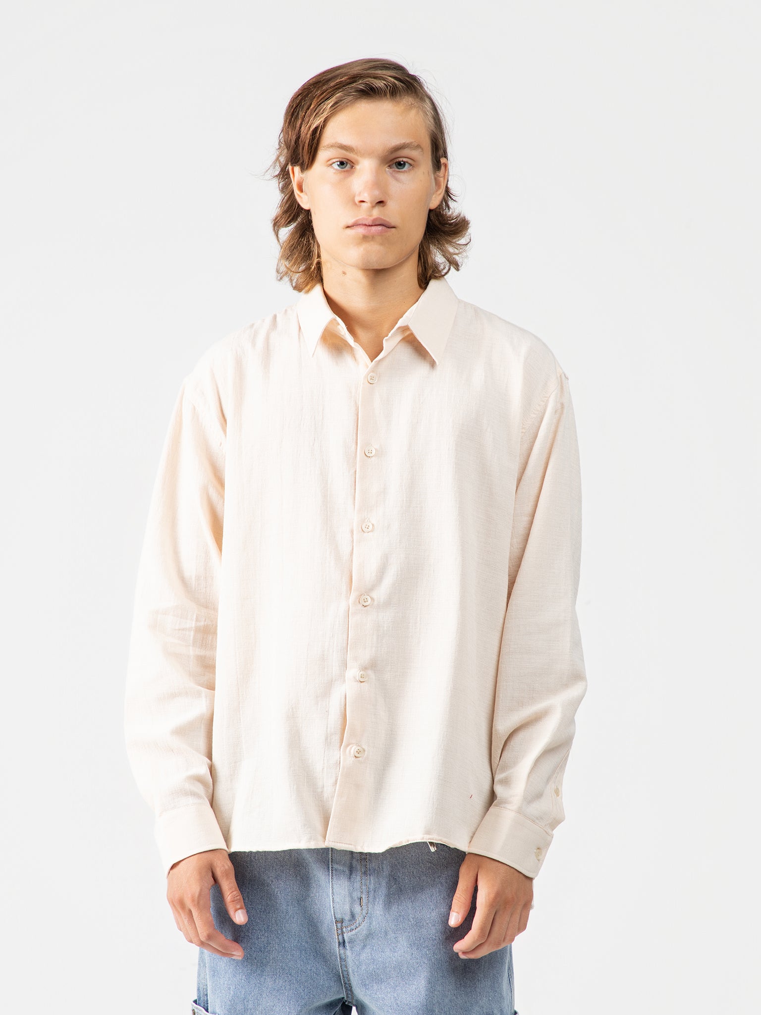DEEDAT Oversized  Long Sleeve Casual Shirt - Beige