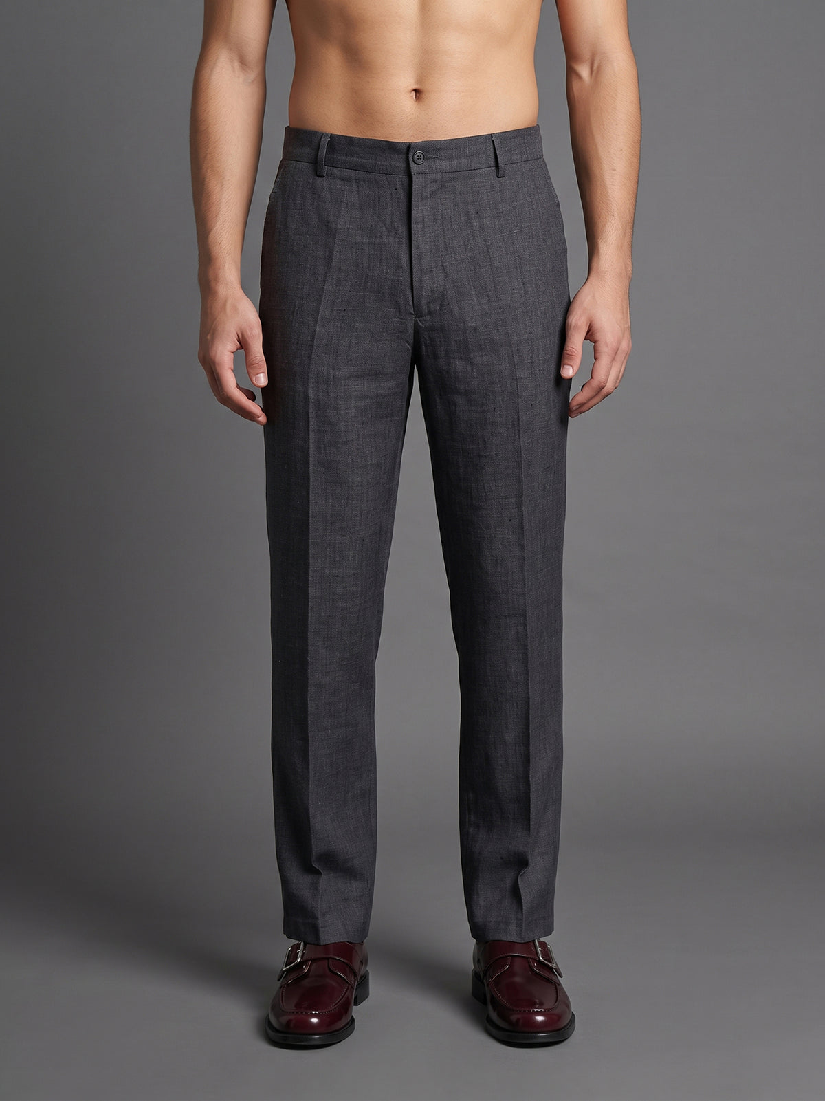 DEEDAT Men's Regular Fit Linen Pant - Grey