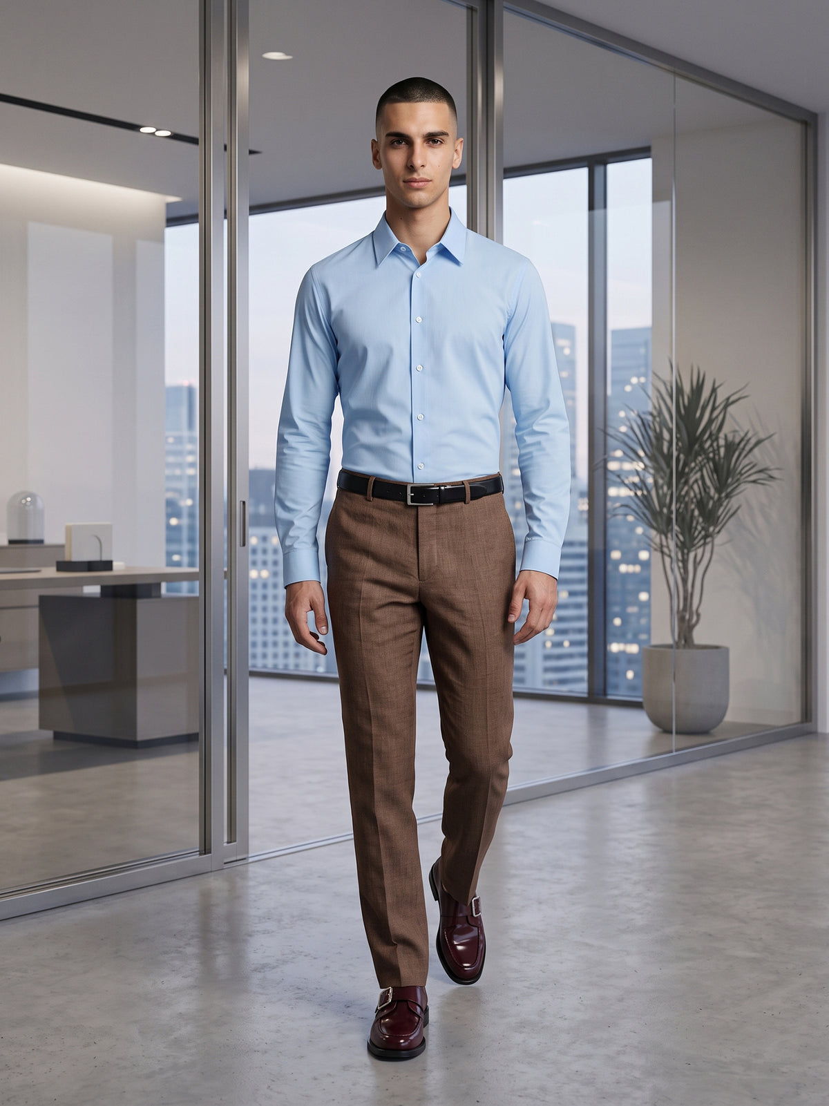DEEDAT Men's Regular Fit Linen Pant - Brown