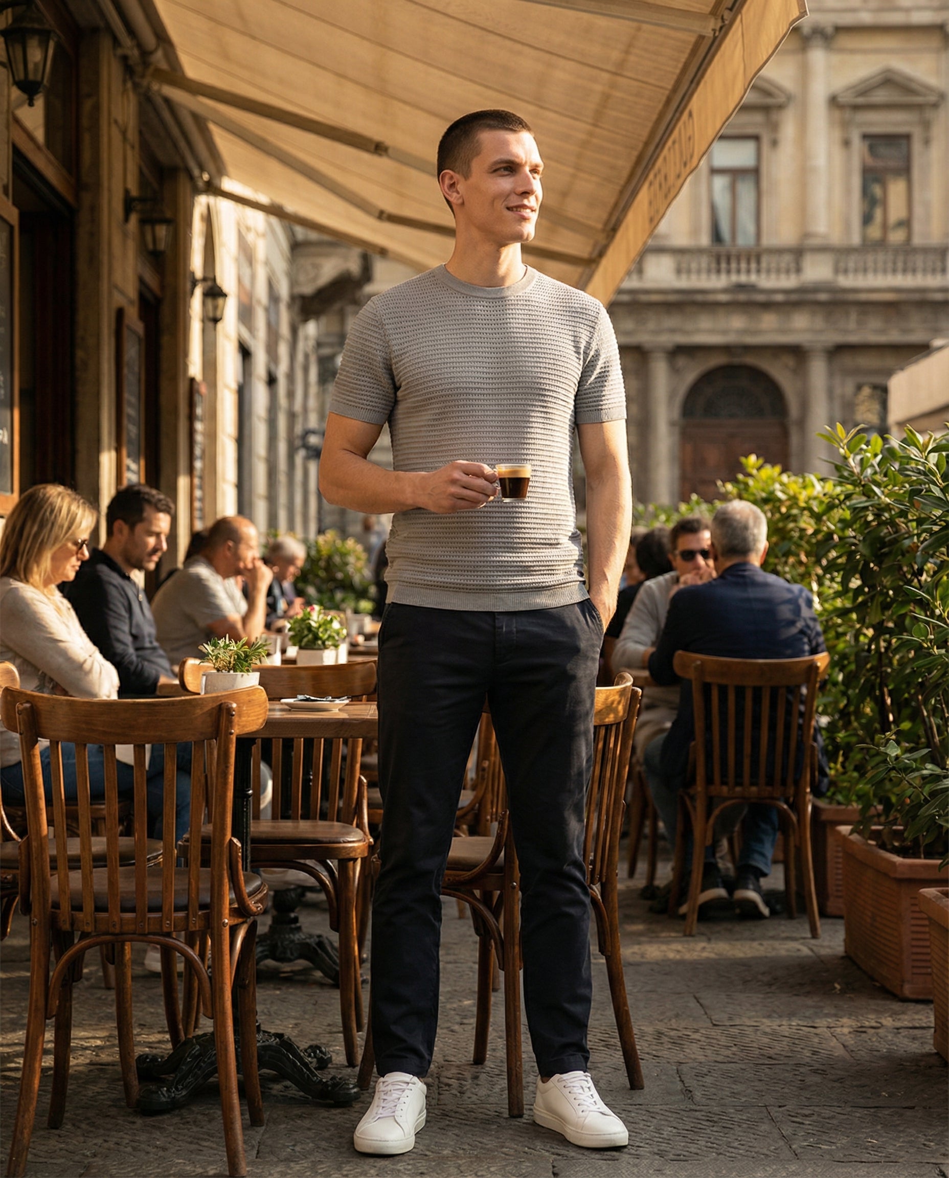 DEEDAT PORTOFINO Crew Neck Tees - Light Grey