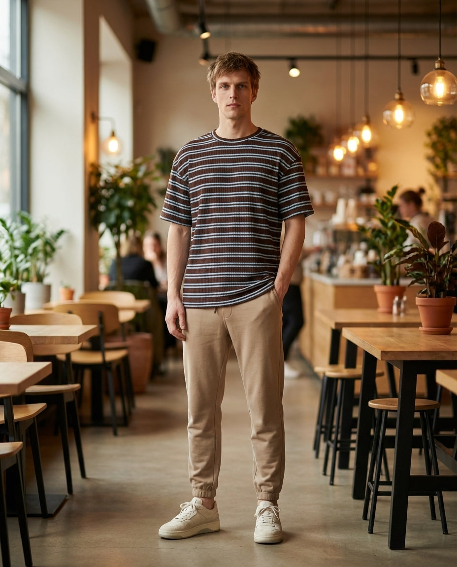 DEEDAT Nature Verse Cropped Oversized Cuban collar Tees-Coffee\Blue