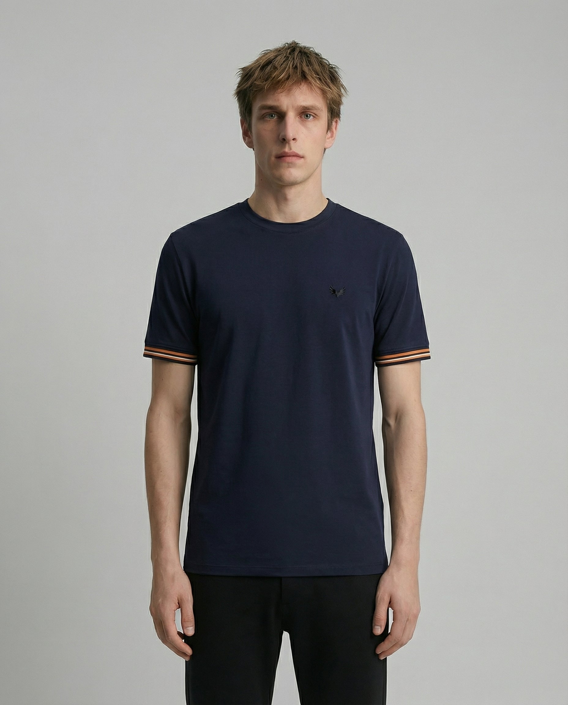 DEEDAT Short Sleeve Slim Fit Crew Neck Tees-Navy