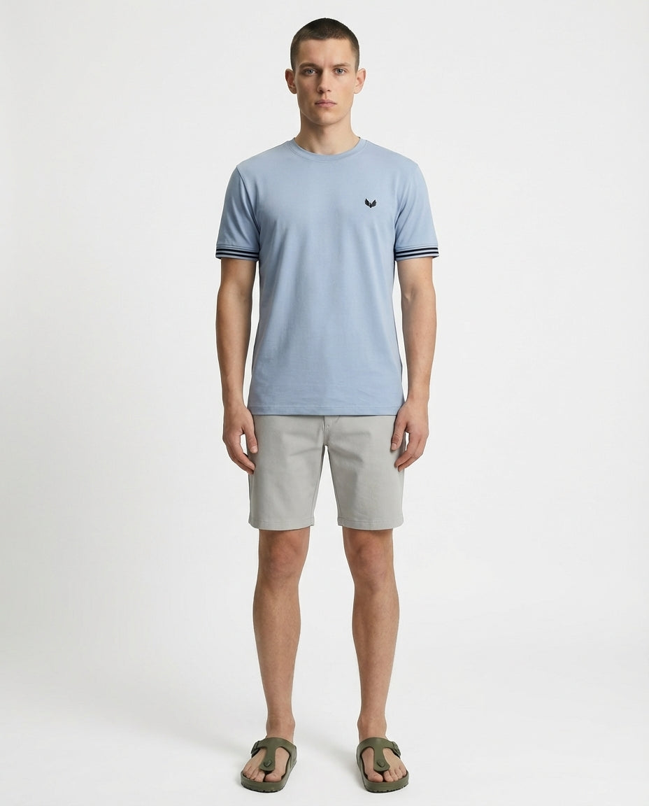 DEEDAT Short Sleeve Slim Fit Crew Neck Tees-Sky Blue