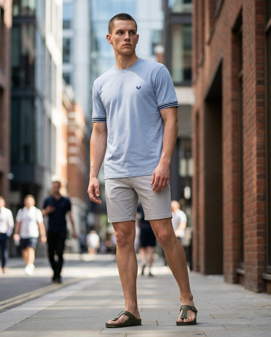 DEEDAT Short Sleeve Slim Fit Crew Neck Tees-Sky Blue