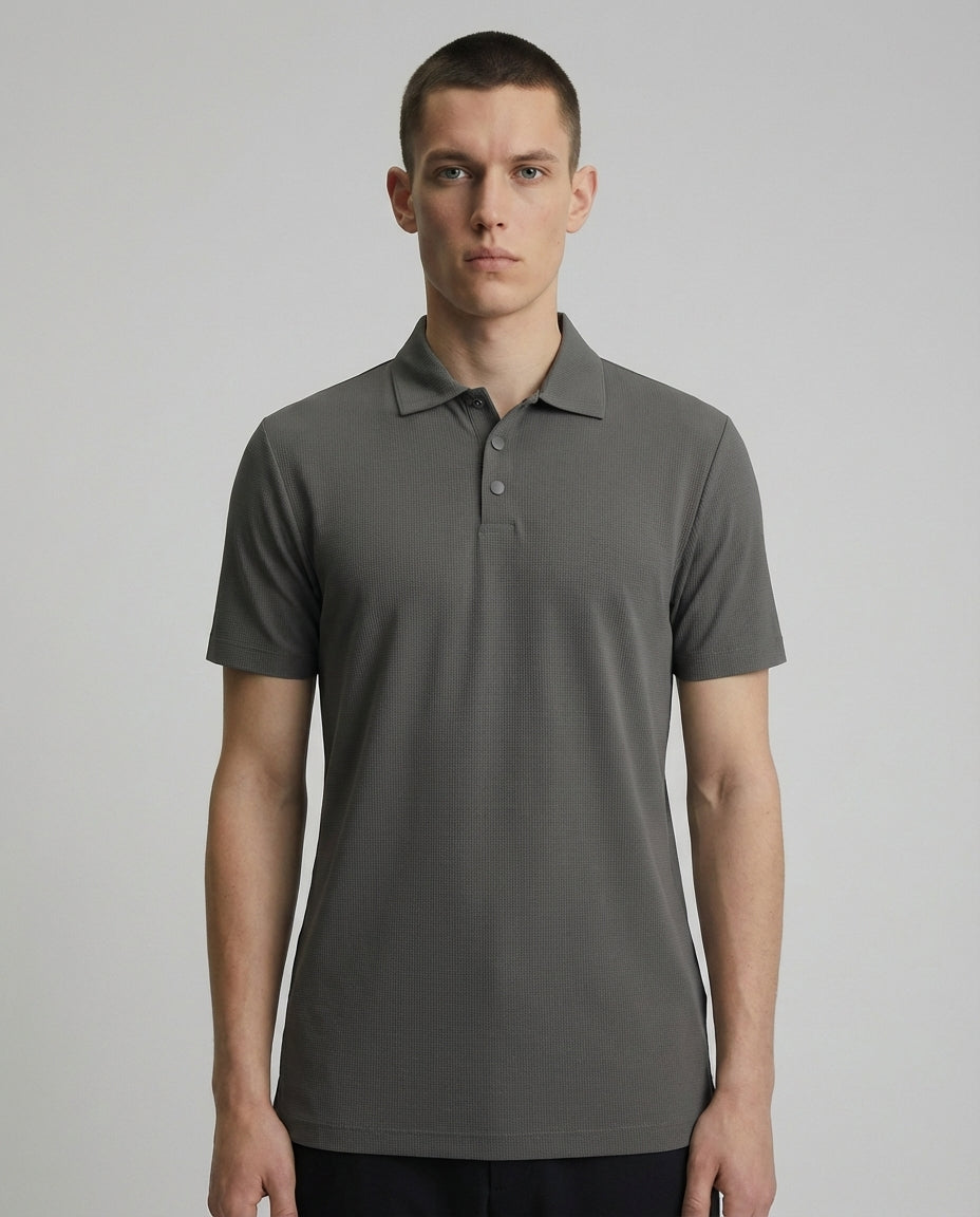 DEEDAT Short Sleeve Regular Fit Polo Tees-Gray