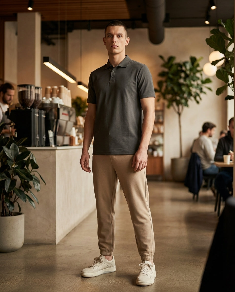 DEEDAT Short Sleeve Regular Fit Polo Tees-Gray
