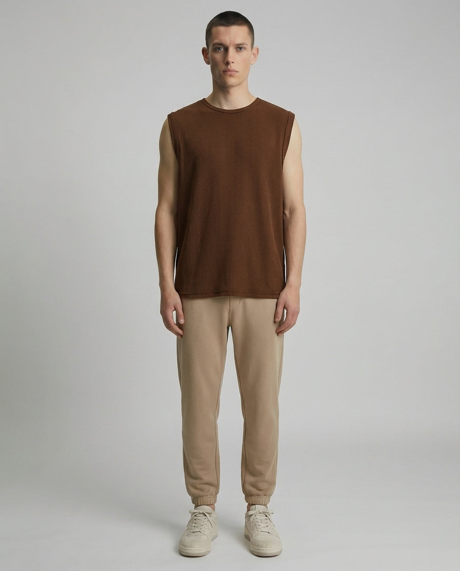 DEEDAT Nature Verse Regular Fit Tank Top Tees-Brown