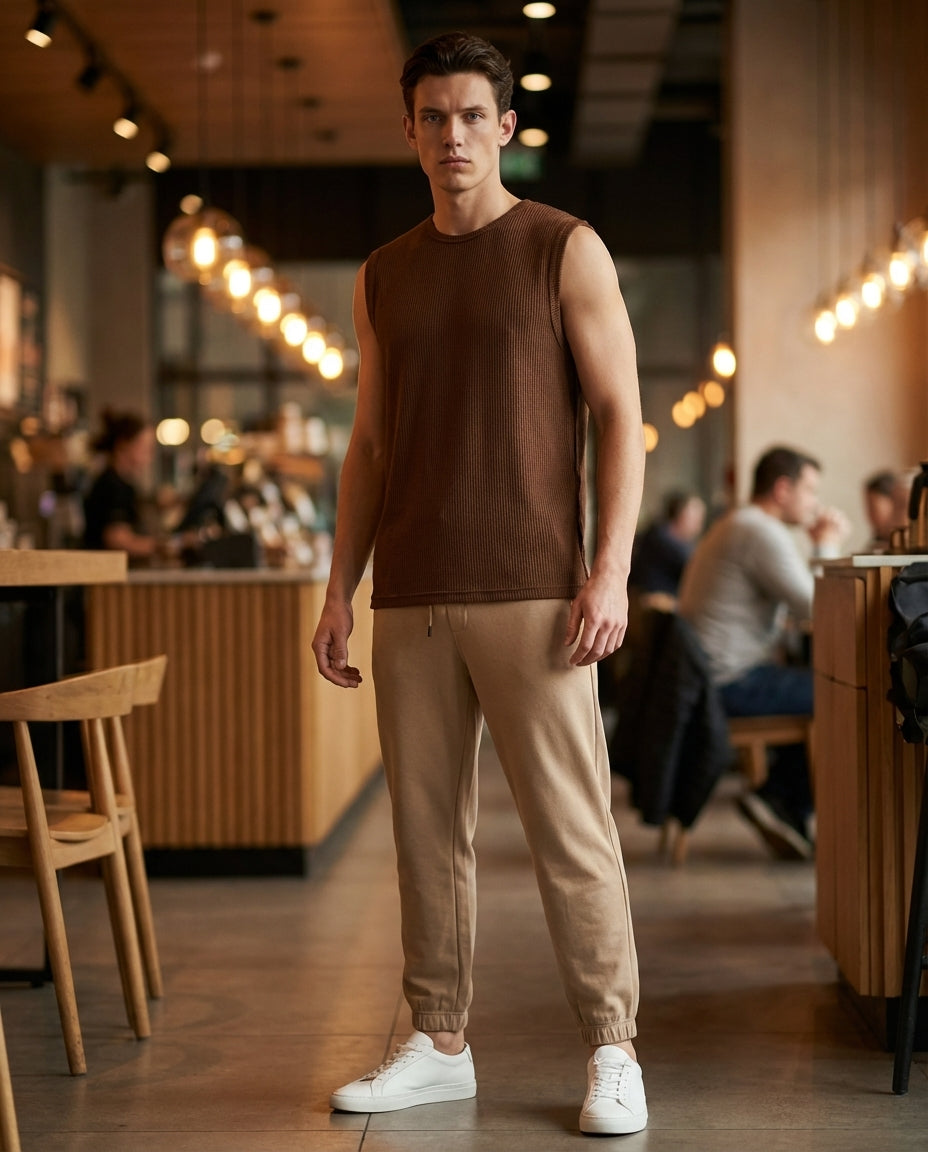 DEEDAT Nature Verse Regular Fit Tank Top Tees-Brown