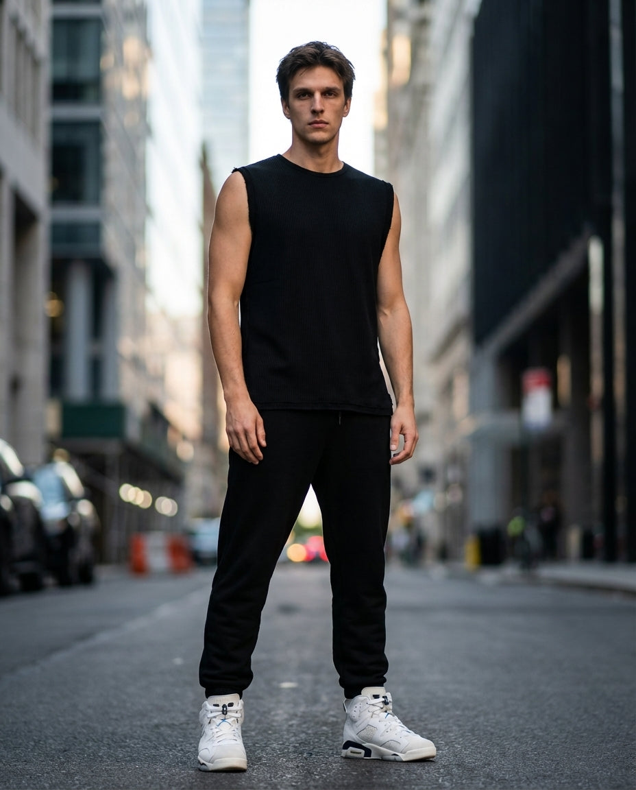 DEEDAT Nature Verse Crew Neck Regular Fit Tank Top -Black