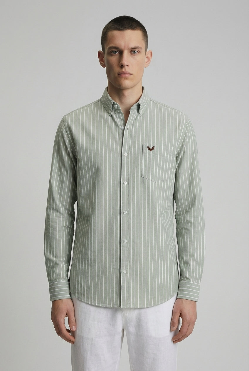 DEEDAT Striped Long Sleeves  Regular Fit Cutaway Collar Shirt - Green