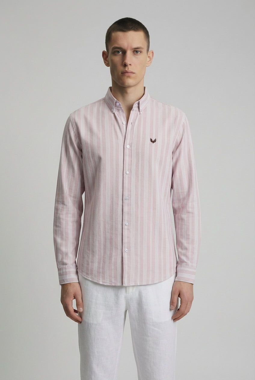 DEEDAT Striped Long Sleeves  Regular Fit Cutaway Collar Shirt - Pink
