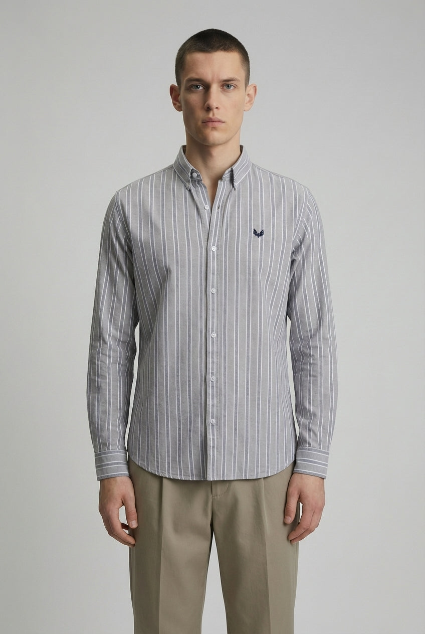 DEEDAT Striped Long Sleeves  Regular Fit Cutaway Collar Shirt - Gray and Blue