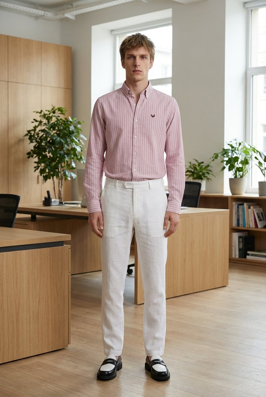 DEEDAT Striped Long Sleeves  Regular Fit Cutaway Collar Shirt - Pink