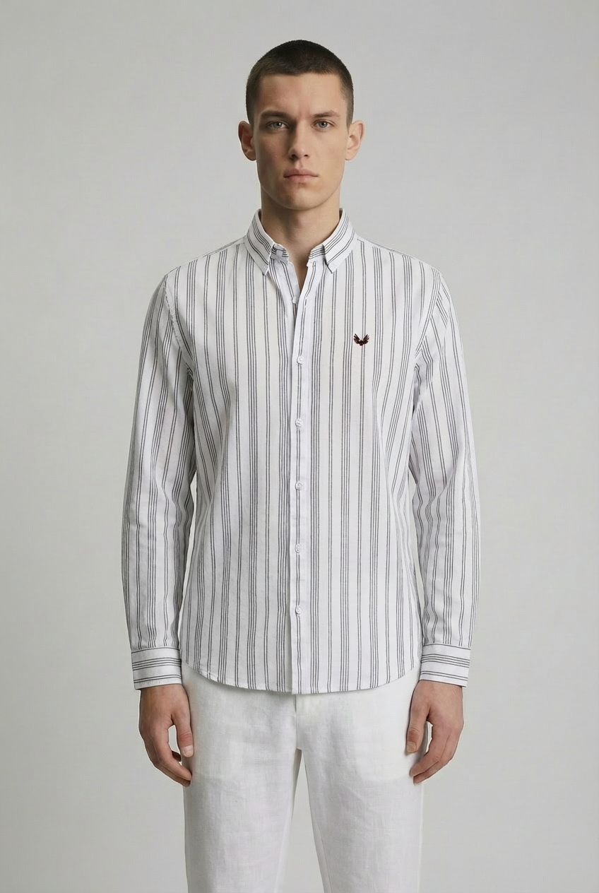 DEEDAT Striped Long Sleeves  Regular Fit Cutaway Collar Shirt - White and Black