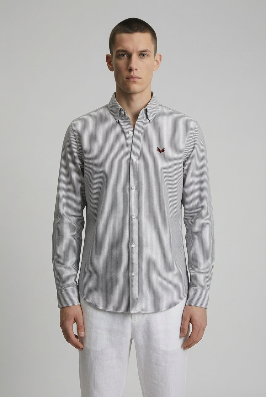 DEEDAT Striped Long Sleeves  Regular Fit Cutaway Collar Shirt - Black and White