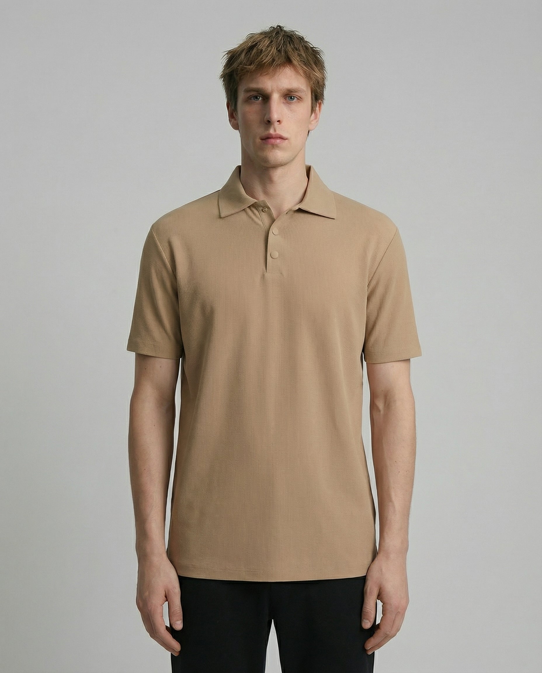 DEEDAT Short Sleeve Slim Fit Polo Tees-Beige