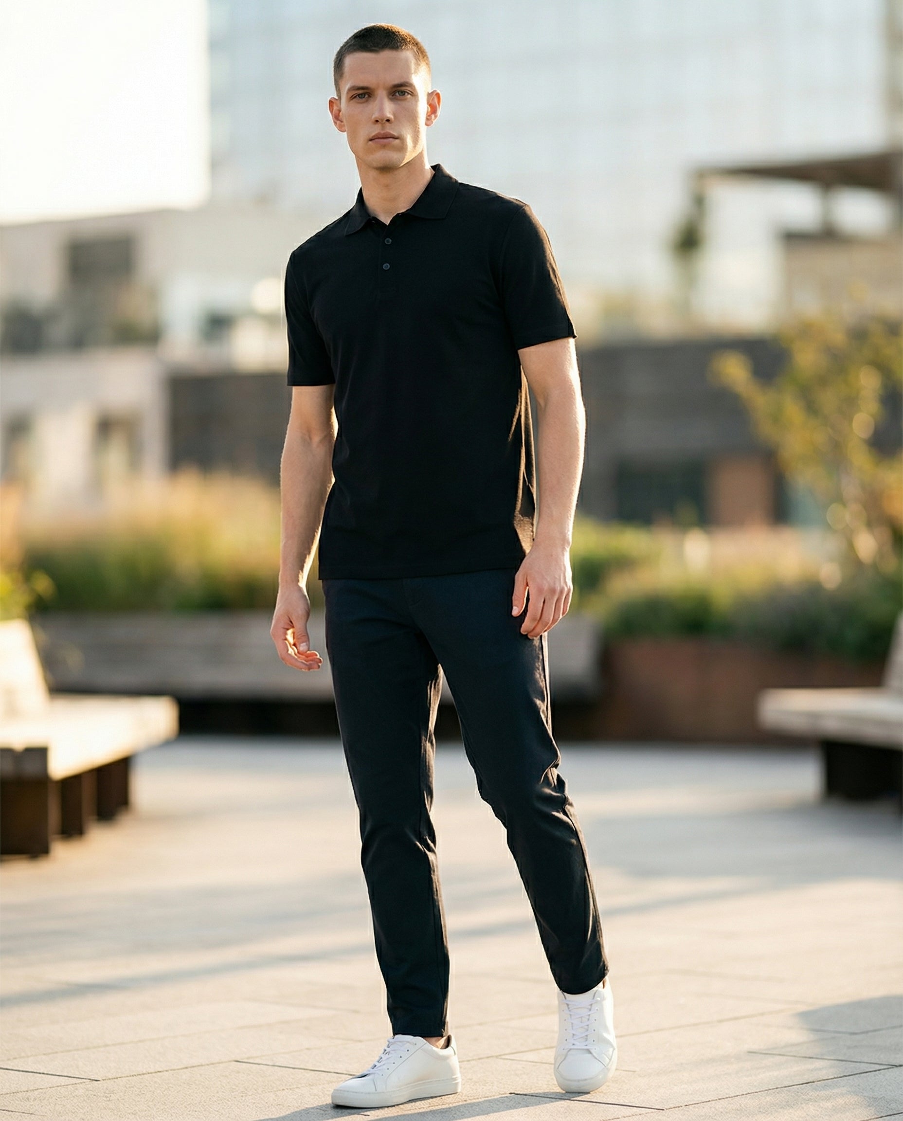 DEEDAT SHORT SELEEVE POLO PLAIN TEES-BLACK