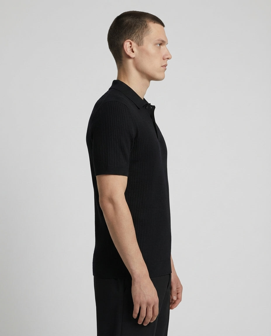 DEEDAT SHORT SELEEVE POLO PLAIN TEES-BLACK