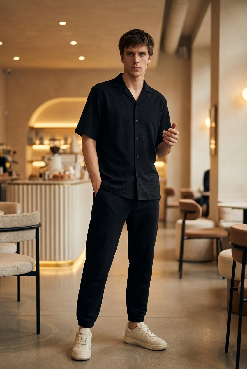 DEEDAT NATURE VERSE Cuban Collar Regular Fit Casual Shirt - Black