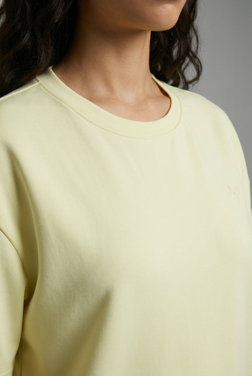 DEEDAT OVERSIZED Crew Neck Curved Hem Short Sleeve Tees - Yellow