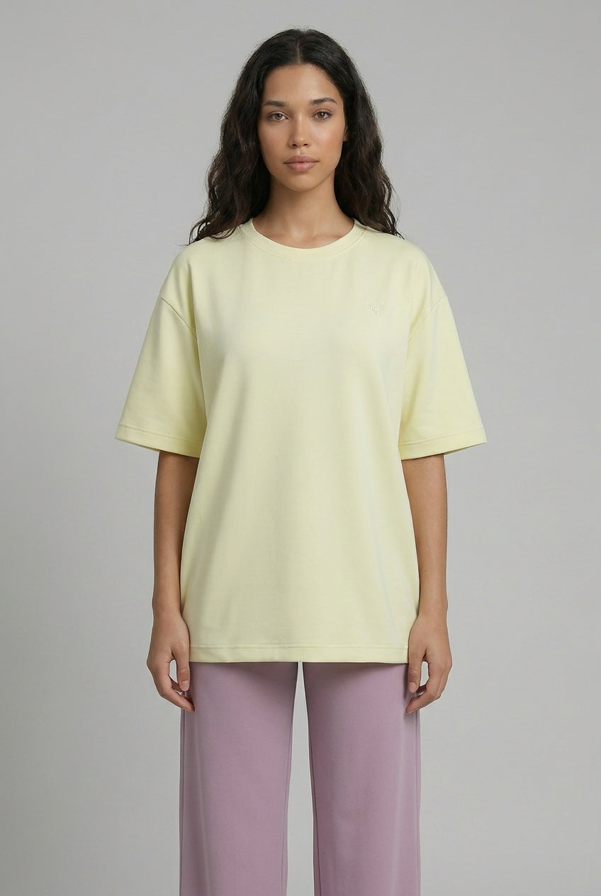 DEEDAT OVERSIZED Crew Neck Curved Hem Short Sleeve Tees - Yellow
