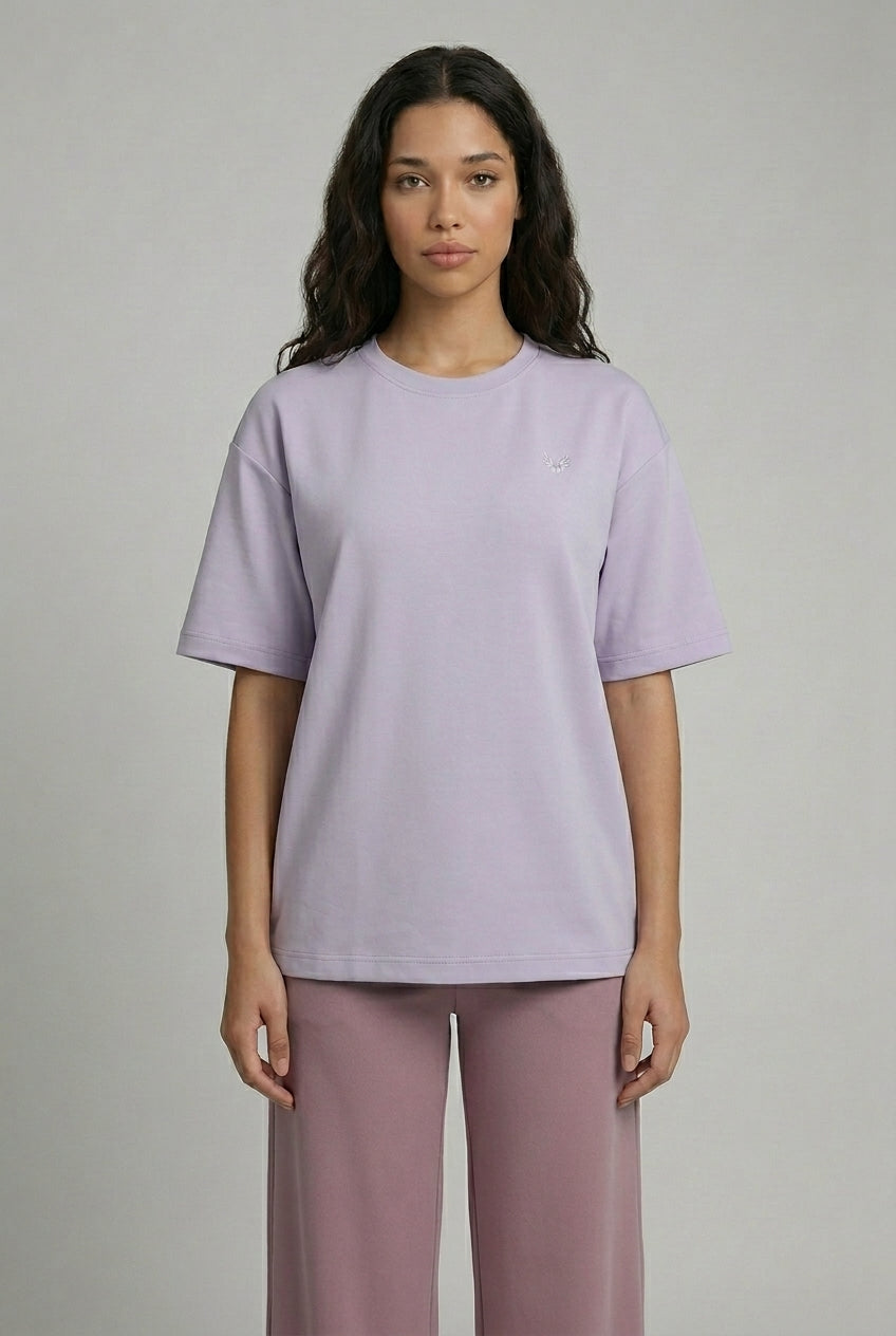 DEEDAT OVERSIZED Crew Neck Curved Hem Short Sleeve Tees -  Purple